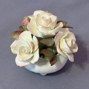 Coalport England Capodimonte Porcelain Flowers Figurine Staffordshire White Rose